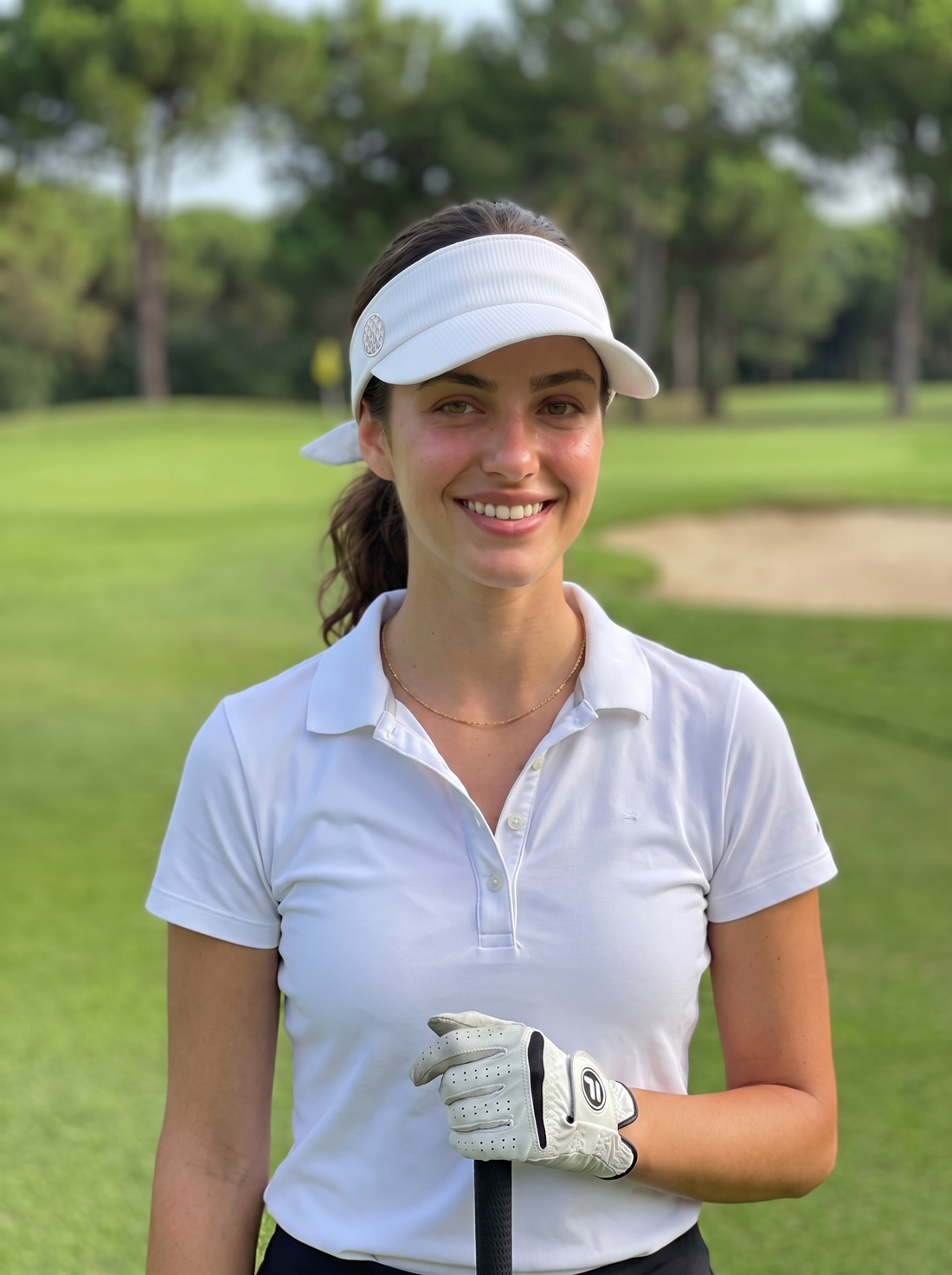 chica en campo de golf con visera de golf de soledad garcia store